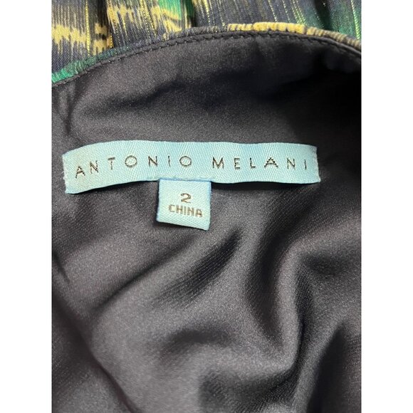 Antonio Melani Josephine Dress Size 2 Seaglass Navy Ikat Pleated Sleeveless Zip - Picture 2 of 16
